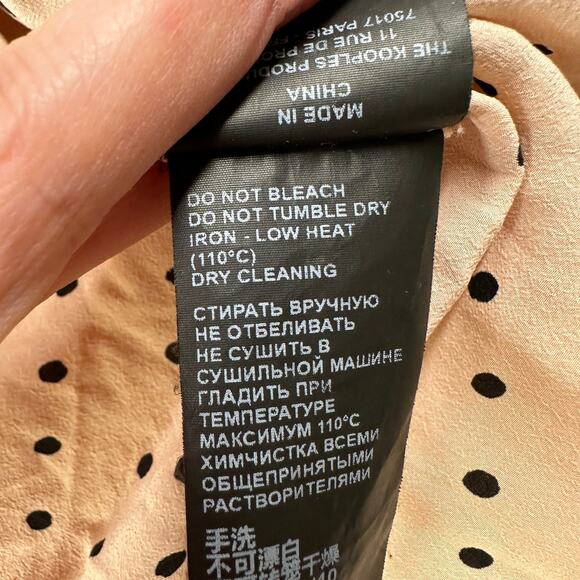 The Kooples Top 2 Pink Black Frilly Polka Dot Mod Retro Preppy Classic Silk - Picture 8 of 12